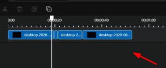 时间轴界面，一条主视频轨道已加载素材，波形图清晰可见，轨道上方有剪辑控制条